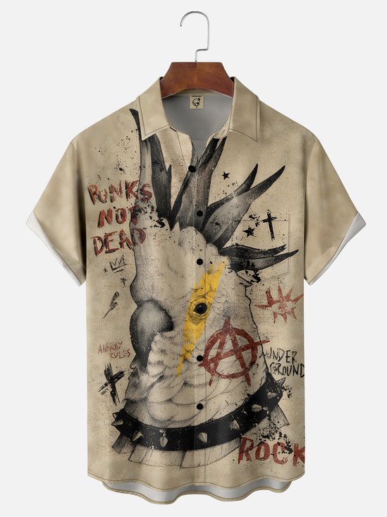 Hardaddy x Mikekoubou Moisture Wicking Vintage Rock Parrot Chest Pocket Hawaiian Shirt