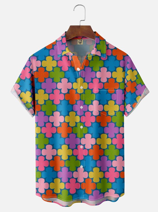 Moisture-wicking Geomatric Floral Chest Pocket Casual Shirt