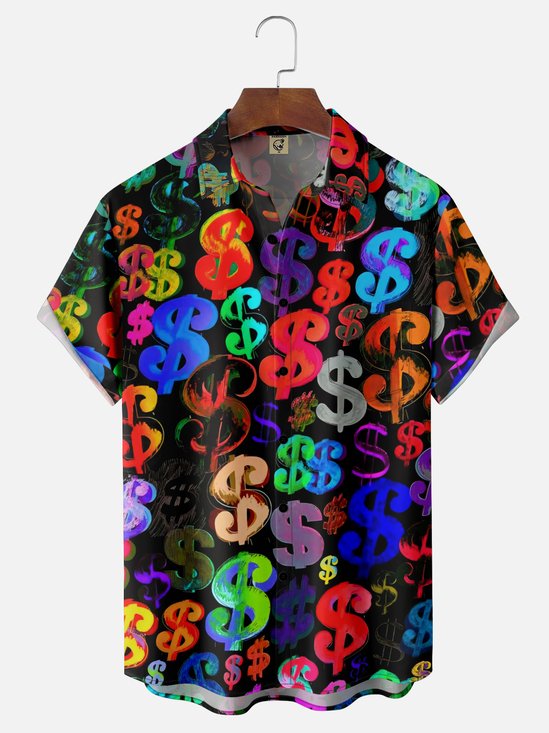 Moisture Wicking Abstract Dollar Chest Pocket Hawaiian Shirt