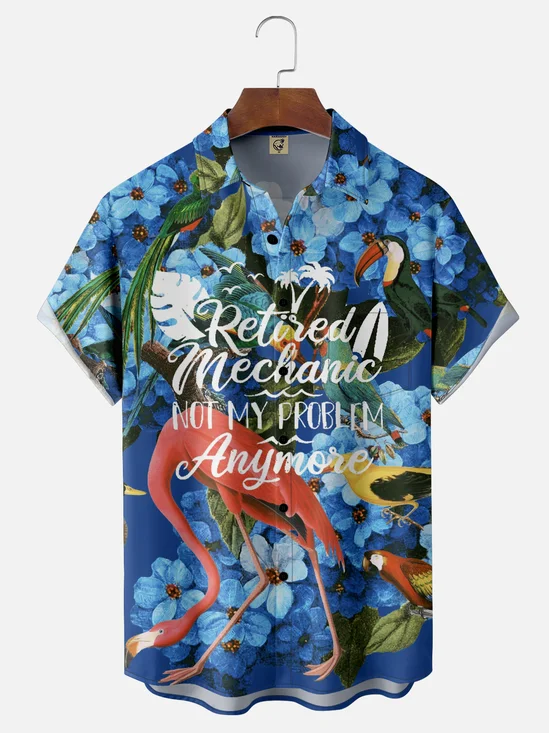 Hardaddy X Emmar Studio Moisture Wicking Vintage Retired Flamingo Parrot Toucan Chest Pocket Hawaiian Shirt