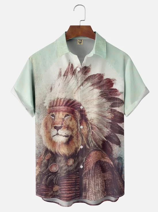 Hardaddy X Mikekoubou Moisture-wicking National Lion Chest Pocket Hawaiian Shirt