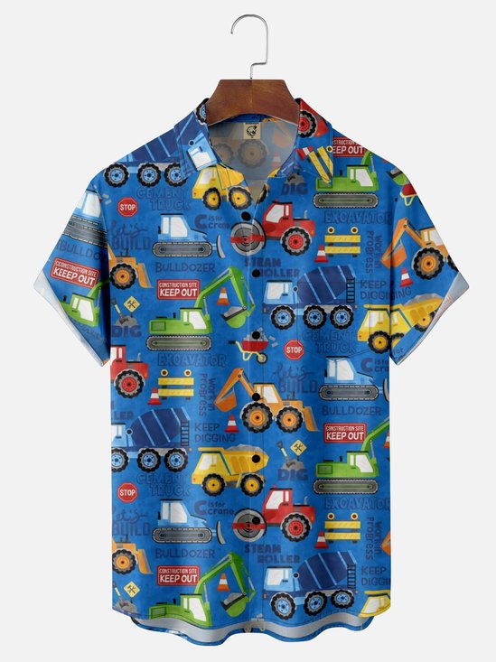 Moisture Wicking Engineering Vehicle Excavator Chest Pocket Hawaiian Shirt