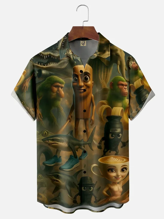 Moisture-wicking Fun "Tralalelo Tralala" Team Vanguard Chest Pocket Hawaiian Shirt