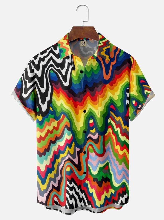 Moisture-wicking Artistic Abstract Rainbow Chest Pocket Casual Shirt