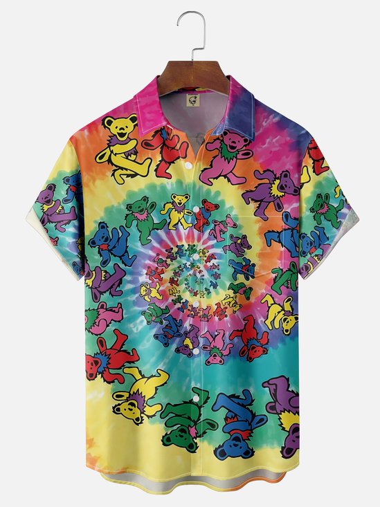 Moisture-wicking Music Hippie Bear Chest Pocket Casual Shirt