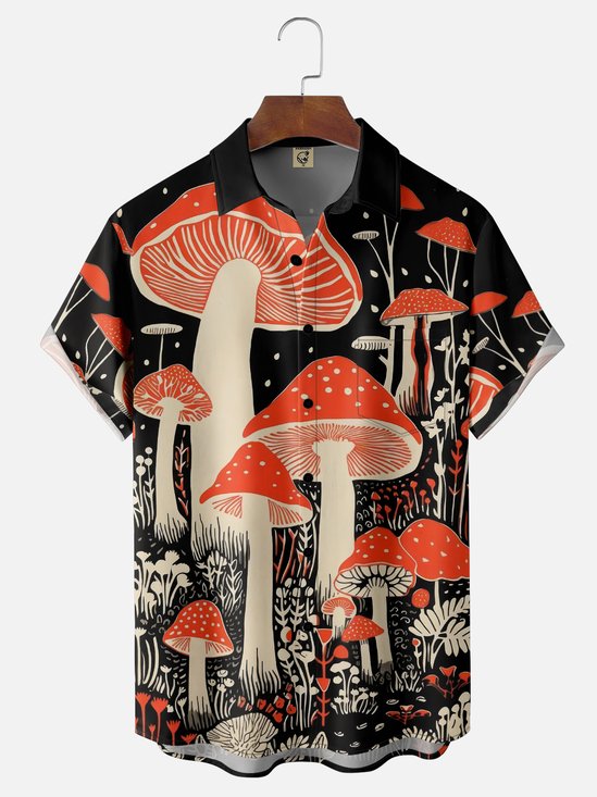 Moisture-wicking Hippie Mushroom Chest Pocket Casual Shirt