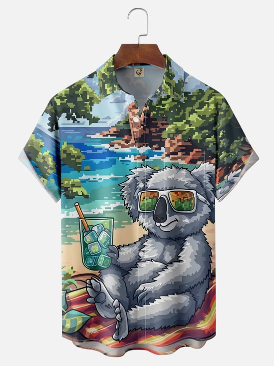 Moisture Wicking Funny Koala Chest Pocket Hawaiian Shirt