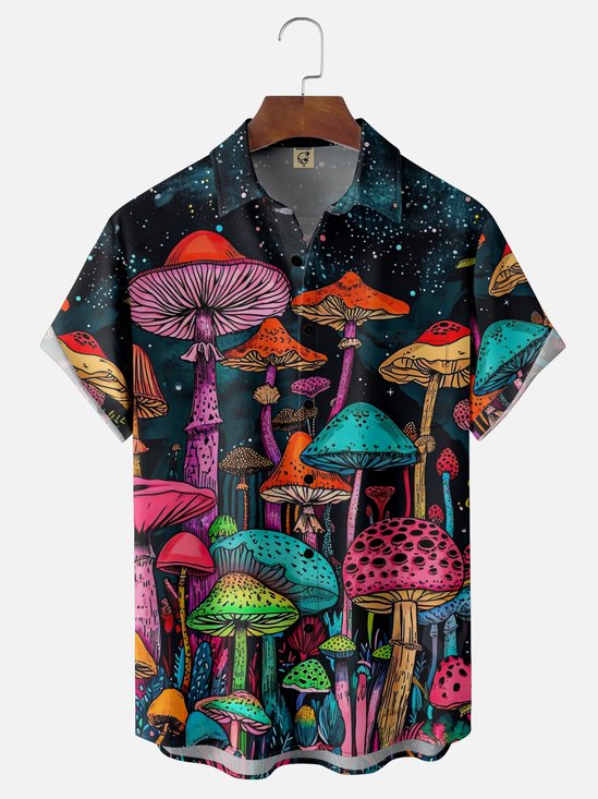 Moisture-wicking Mushroom Hippie Chest Pocket Hawaiian Shirt
