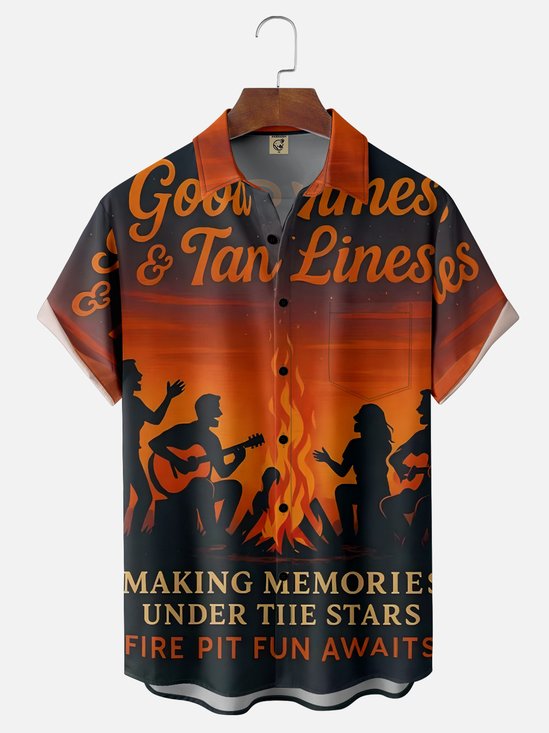 Moisture Wicking Fire Pit Music Chest Pocket Hawaiian Shirt