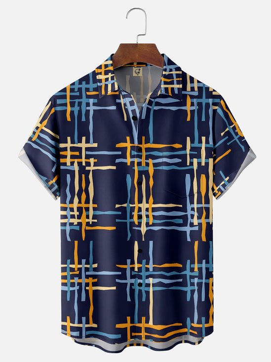 Moisture-wicking Geometric Abstract Stripes Chest Pocket Casual Shirt
