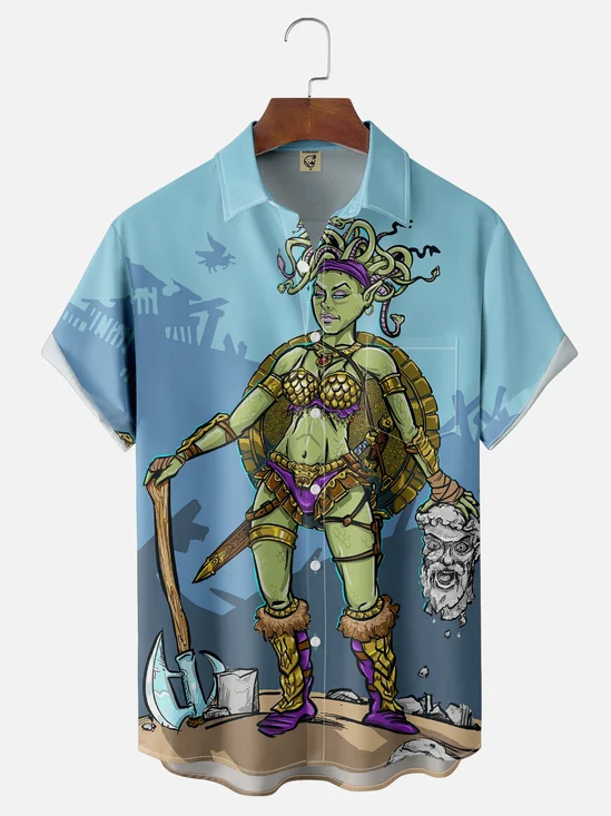 Hardaddy x John Nelson Moisture-wicking Medusa Warrior Chest Pocket Hawaiian Shirt