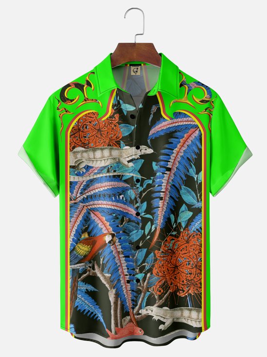 Hardaddy x Emmar Studio Moisture-wicking Flowers Plants Reptiles Art Fun Chest Pocket Hawaiian Shirt