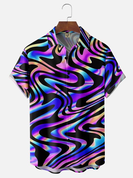Moisture-wicking Artistic Abstract Gradient Chest Pocket Casual Shirt