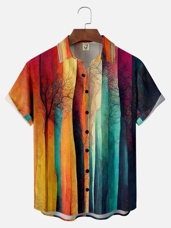 Big Size Moisture-wicking Abstract Art Plant Painting Chest Pocket Casual Shirt