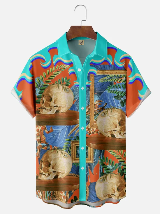 Hardaddy x Emmar Studio Moisture-wicking Creative Texture Skull Retro Art Chest Pocket Casual Shirt