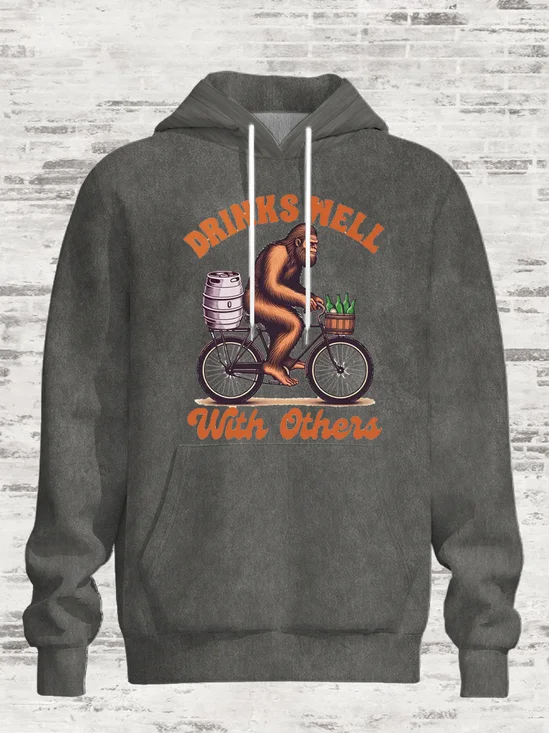 Retro Text Slogan Beer Bigfoot Casual Hoodie Sweatshirt