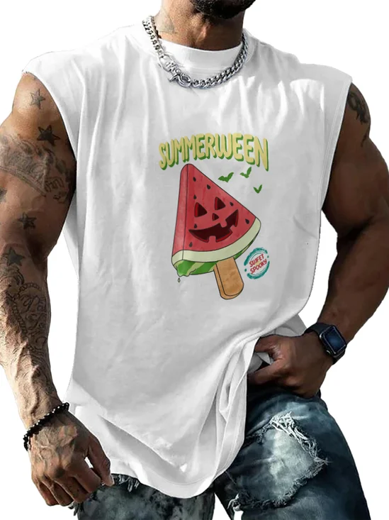 Hardaddy X Kimprut Imut Mens Crewneck Tank Tops Halloween Watermelon Beach Sleeveless Shirt