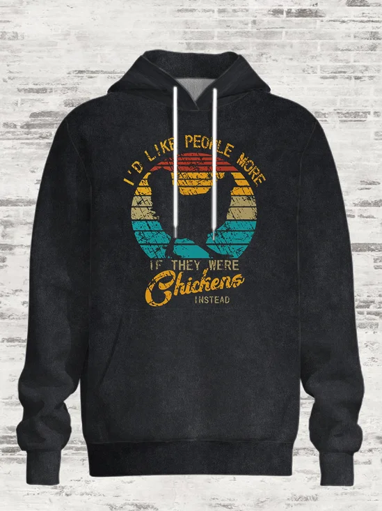 Retro Text Slogan Chicken Casual Hoodie Sweatshirt