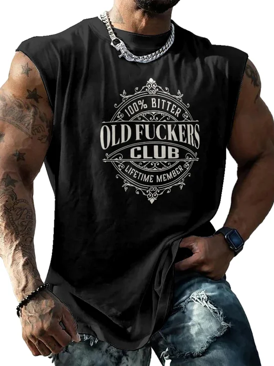 Mens Crewneck Tank Tops Old Man Beach Sleeveless Shirt