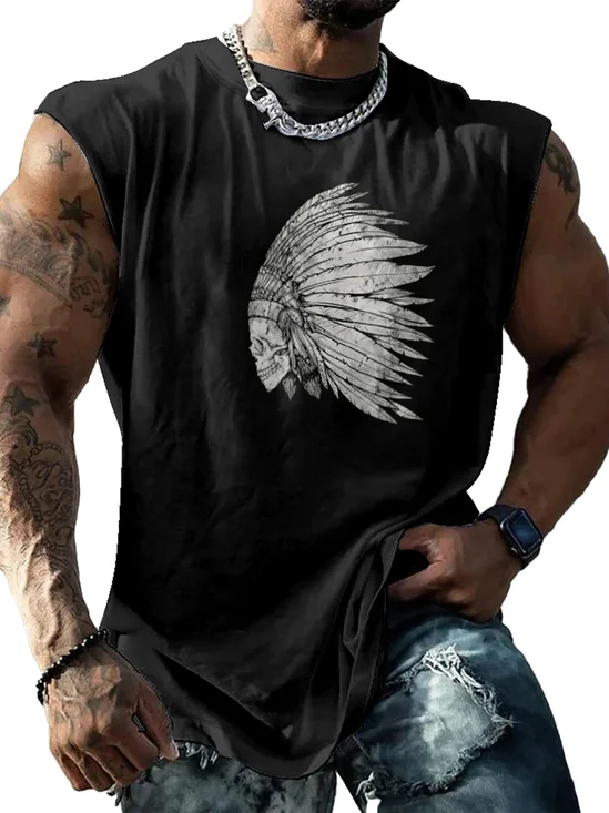 Hardaddy X Mikekoubou Mens Crewneck Tank Tops Indian Ethnic Beach Sleeveless Shirt