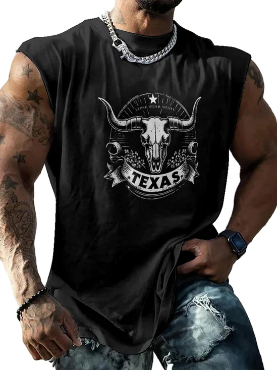Mens Crewneck Tank Tops Texas Western Rodeo Beach Sleeveless Shirt