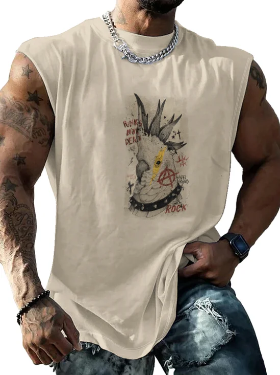 Hardaddy X Mikekoubou Mens Crewneck Tank Tops Parrots Beach Sleeveless Shirt