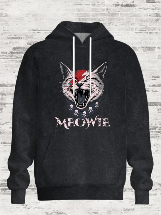 Retro Rock Music Cat Casual Hoodie Sweatshirt