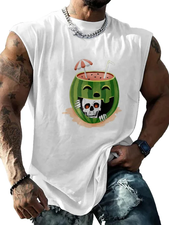 Hardaddy X Kimprut Imut Mens Crewneck Tank Tops Halloween Watermelon Cocktail Beach Sleeveless Shirt
