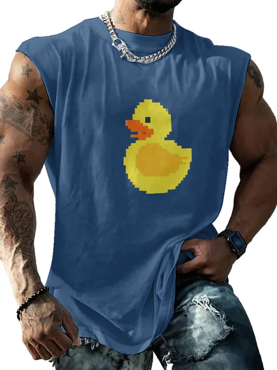 Hardaddy X Valentina Bjekovic Mens Crewneck Tank Tops Yellow Duck Beach Sleeveless Shirt