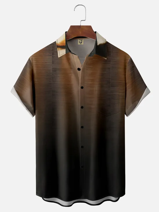 Gradient Texture Chest Pocket Short Sleeve Casual Shirt