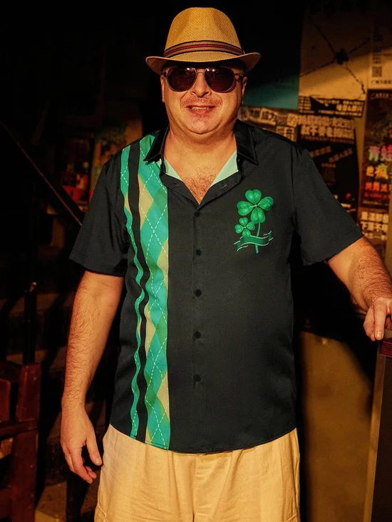 Four Leaf Clover Graphic Short Sleeve Casual Men's Shirt