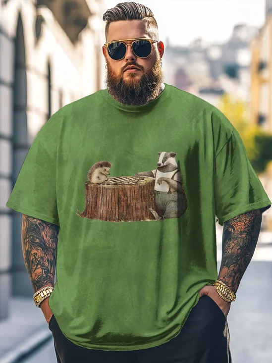 Hardaddy x Mikekoubou Big Size Men's Funny Hedgehog Playing Chess Loose T-shirt