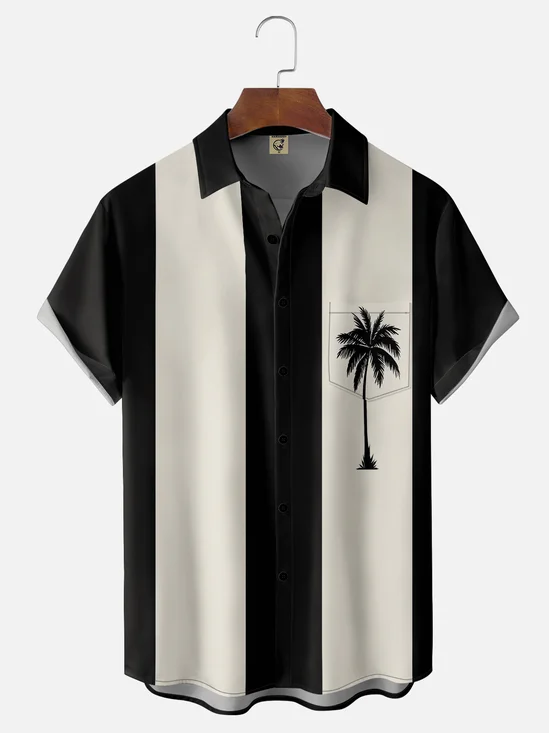 Mens Billiard Shirt Coconut Tree Print Breathable Casual Hawaiian Shirt