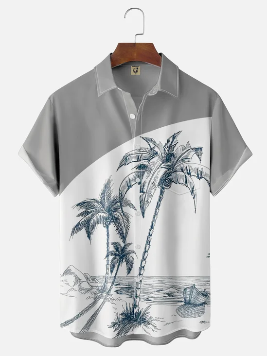 Hardaddy Mens Coconut Print Lapel Loose Short Sleeve Trendy Hawaiian Shirt