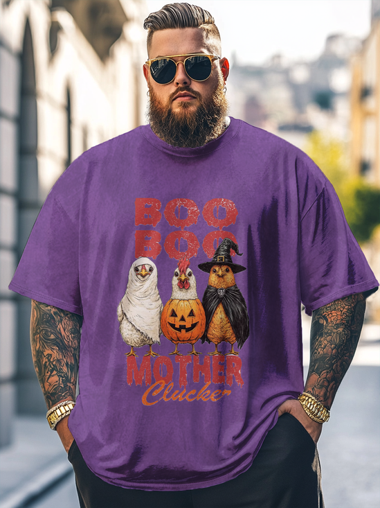 Big Size Men's Funny Halloween Pumpkin Chicken Loose T-shirt