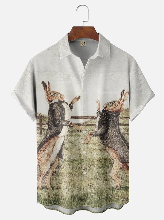 Hardaddy x Mikekoubou Moisture-wicking Funny Bunny Mr. Chest Pocket Hawaiian Shirt