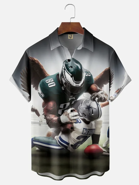 Moisture-wicking American Football Eagles Art Philadelphia Chest Pocket Casual Shirt