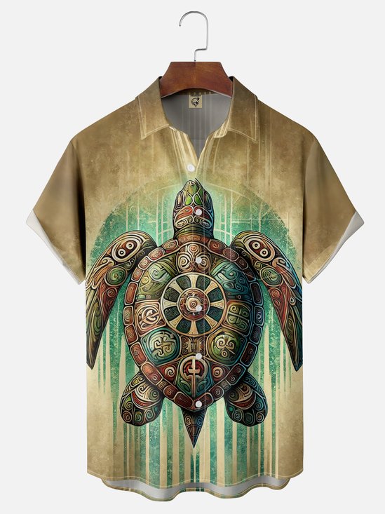 Moisture-wicking Fun Turtle Art Chest Pocket Hawaiian Shirt