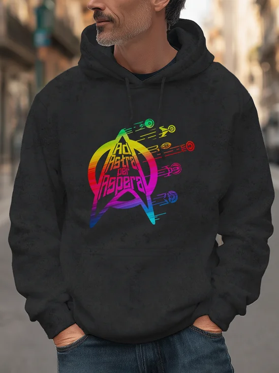 Gradient Color Letters Spaceship Hoodie Sweatshirt