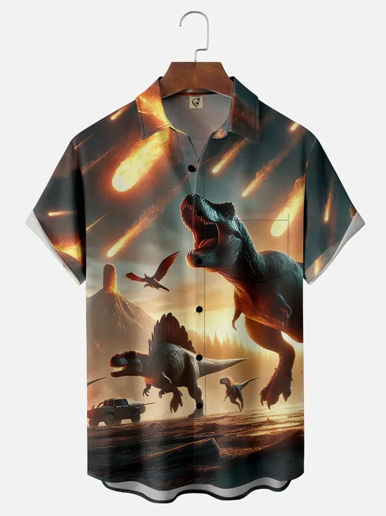Moisture-wicking Jurassic World Dinosaur Chest Pocket Hawaiian Shirt