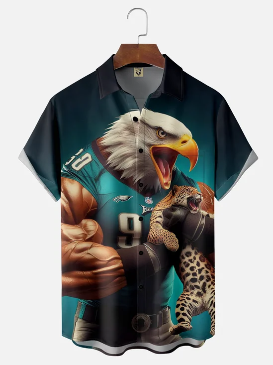 Moisture-wicking American Football Strong Eagle Art Philadelphia Chest Pocket Casual Shirt