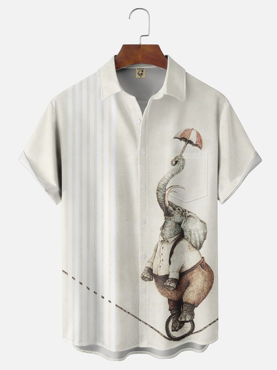 Hardaddy x Mikekoubou Moisture-wicking Fun Elephant Acrobatics Chest Pocket Bowling Shirt