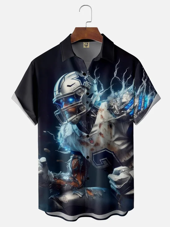 Moisture-wicking American Football Strong Cowboys Art Dallas Chest Pocket Casual Shirt