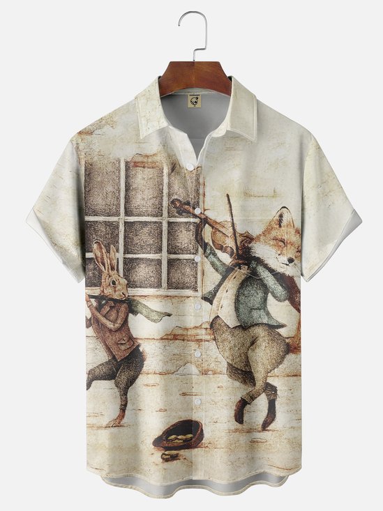Hardaddy x Mikekoubou Moisture-wicking Funny Rabbit Fox Band Chest Pocket Hawaiian Shirt