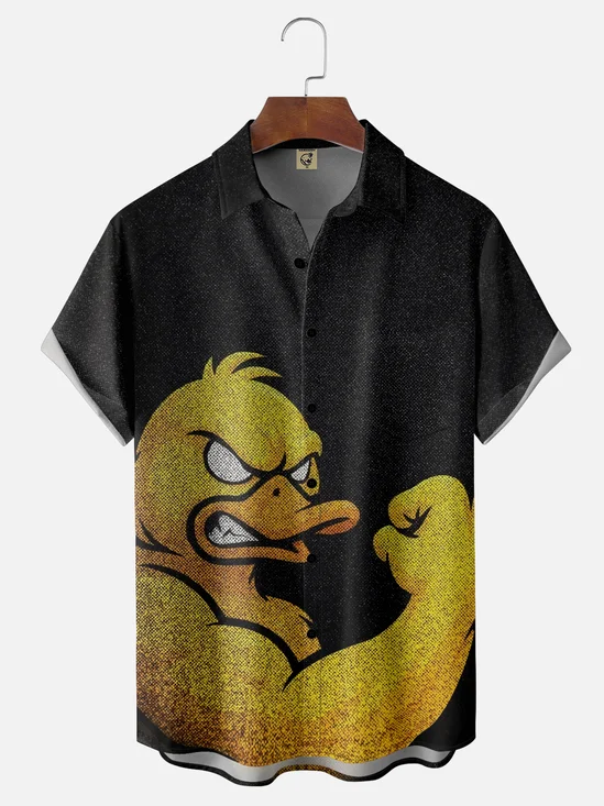 Moisture Wicking Funny Duck Chest Pocket Hawaiian Shirt
