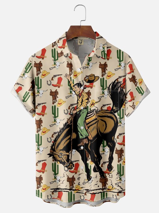 Moisture-wicking Western Cowboy Chest Pocket Casual Shirt