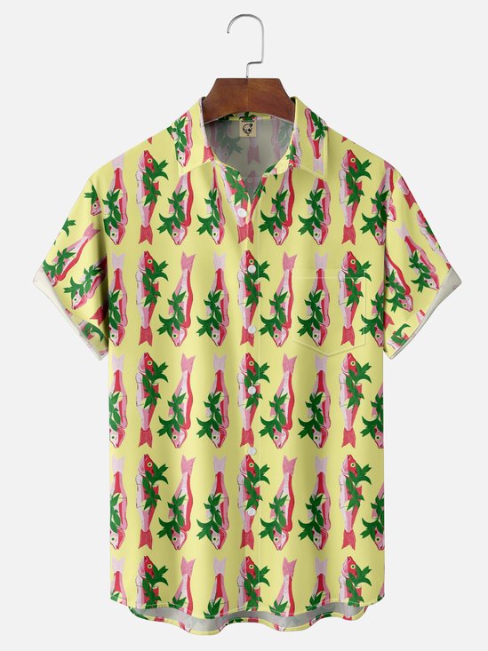 Moisture-wicking Sardine Chest Pocket Hawaiian Shirt
