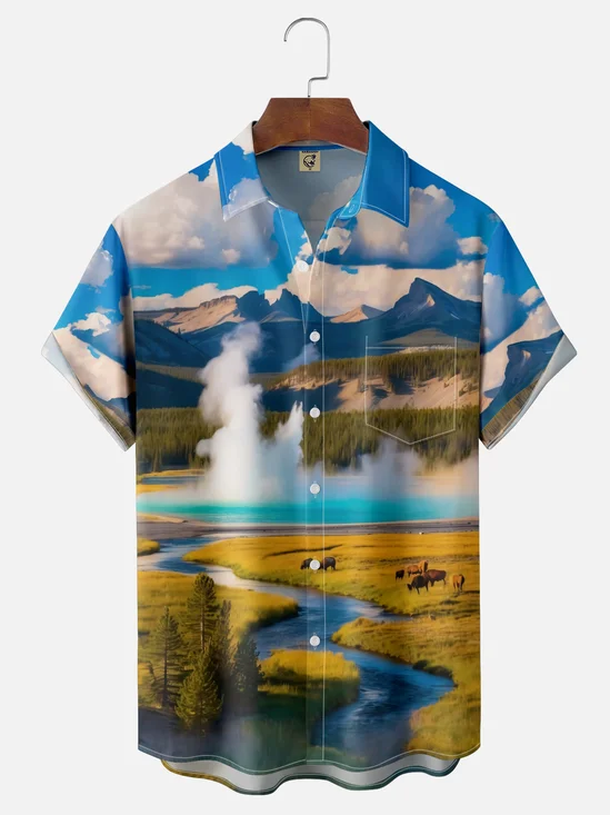 Moisture-wicking Landscape Chest Pocket Hawaiian Shirt