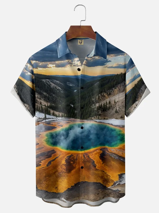 Moisture-wicking Landscape Chest Pocket Hawaiian Shirt
