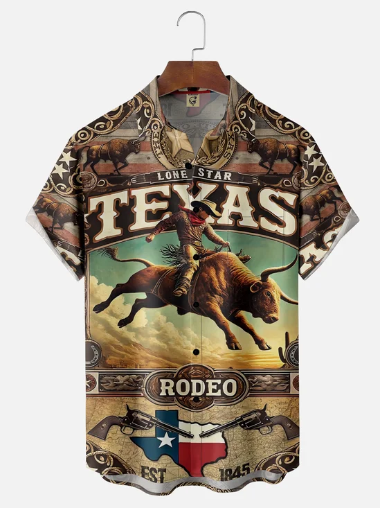 Moisture-wicking Texas Rodeo Western Cowboy Chest Pocket Casual Shirt